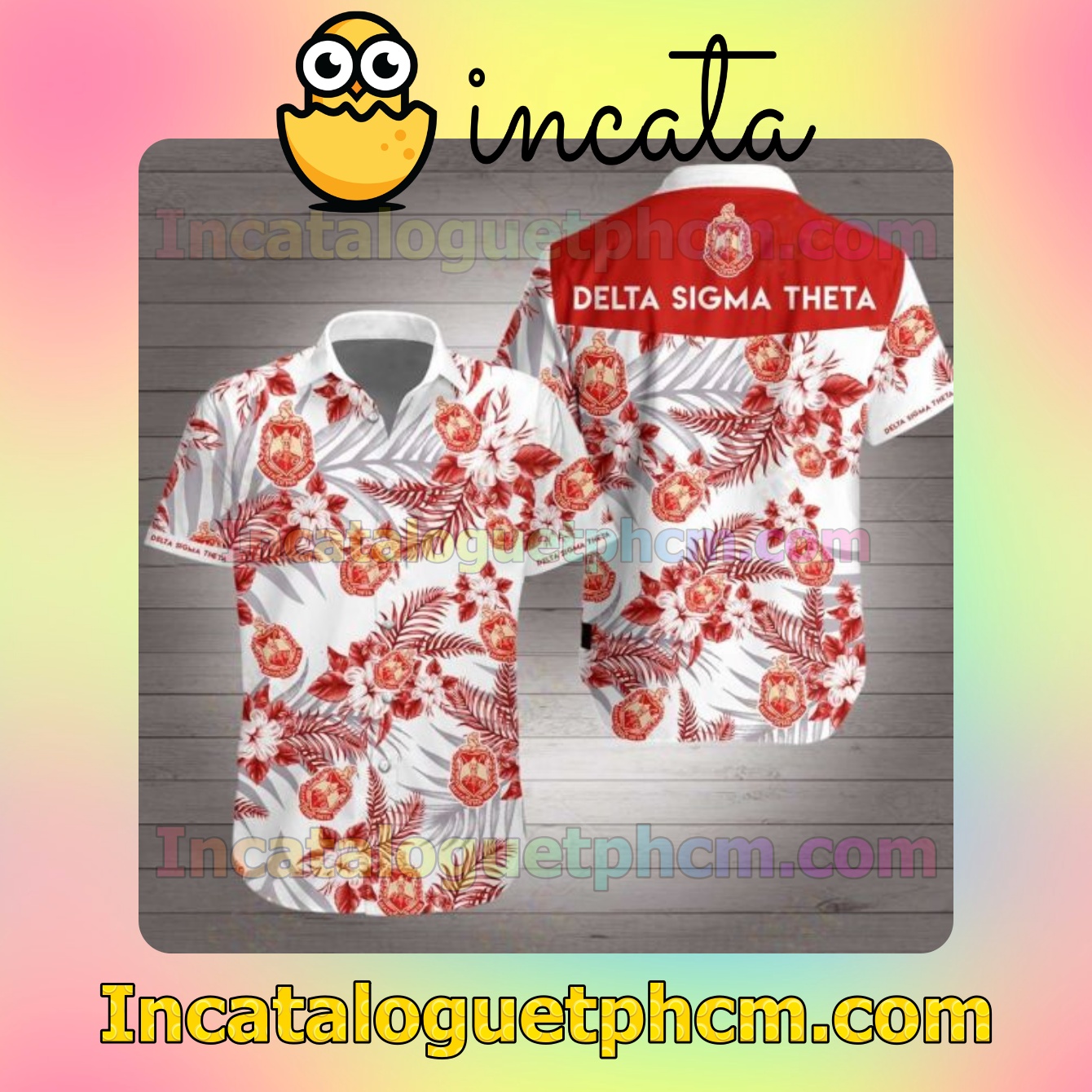 Delta Sigma Theta Red Tropical Floral White Mens Short Sleeve Shirts