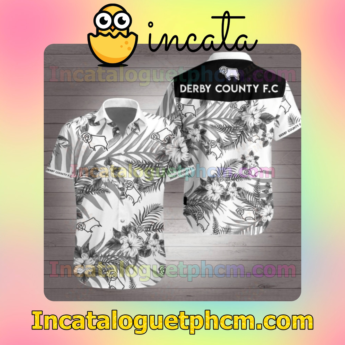 Derby County Fc Black Tropical Floral White Mens Short Sleeve Shirts