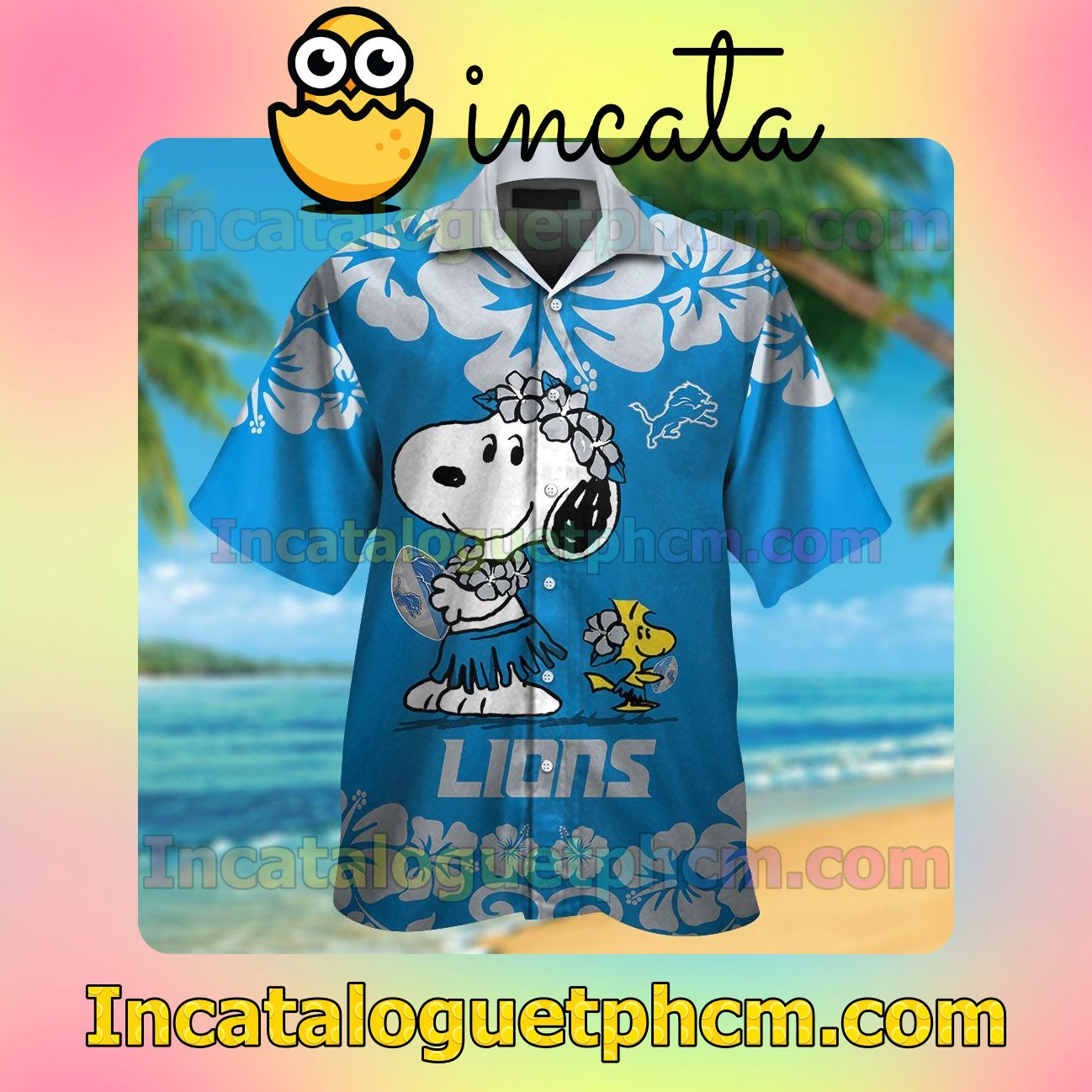 Detroit Lions & Snoopy Beach Vacation Shirt, Swim Shorts