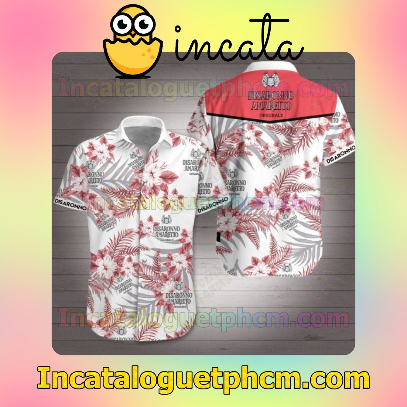 Disaronno Amaretto Originale Red Tropical Floral White Mens Short Sleeve Shirts