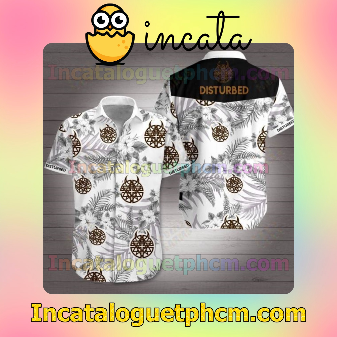 Disturbed Grey Tropical Floral White Mens Short Sleeve Shirts