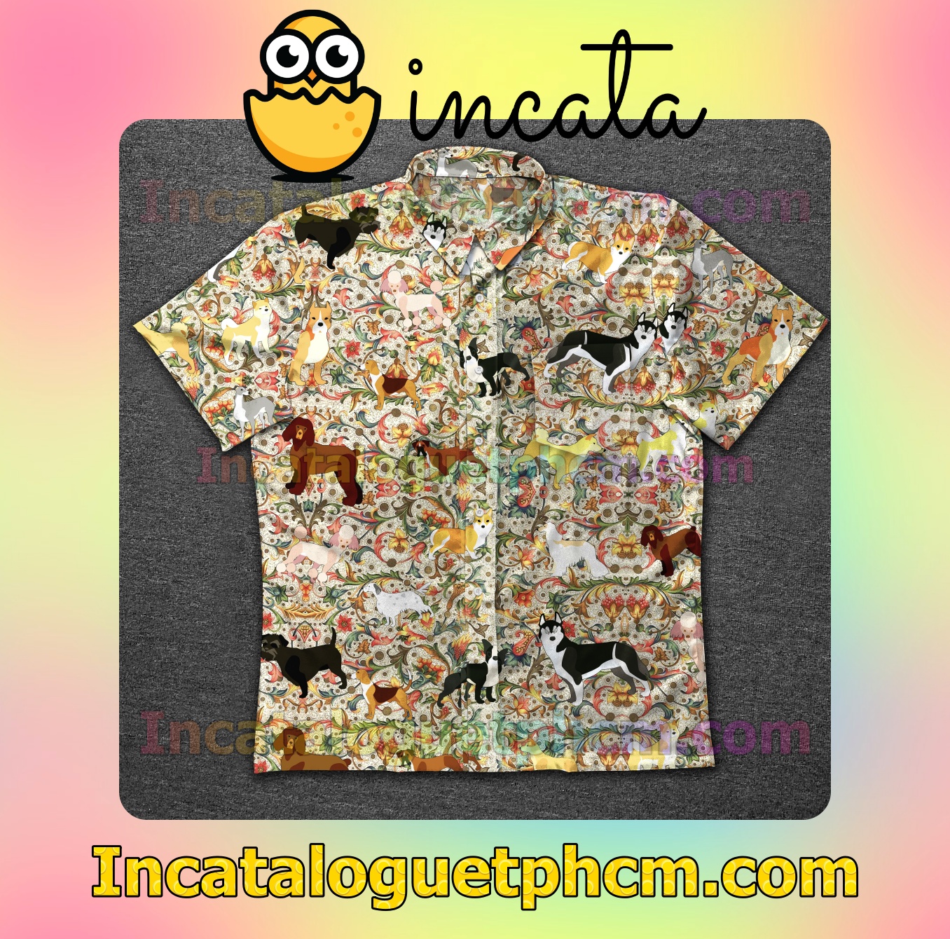 Dogs Icon Flower Pattern Mens Short Sleeve Shirts