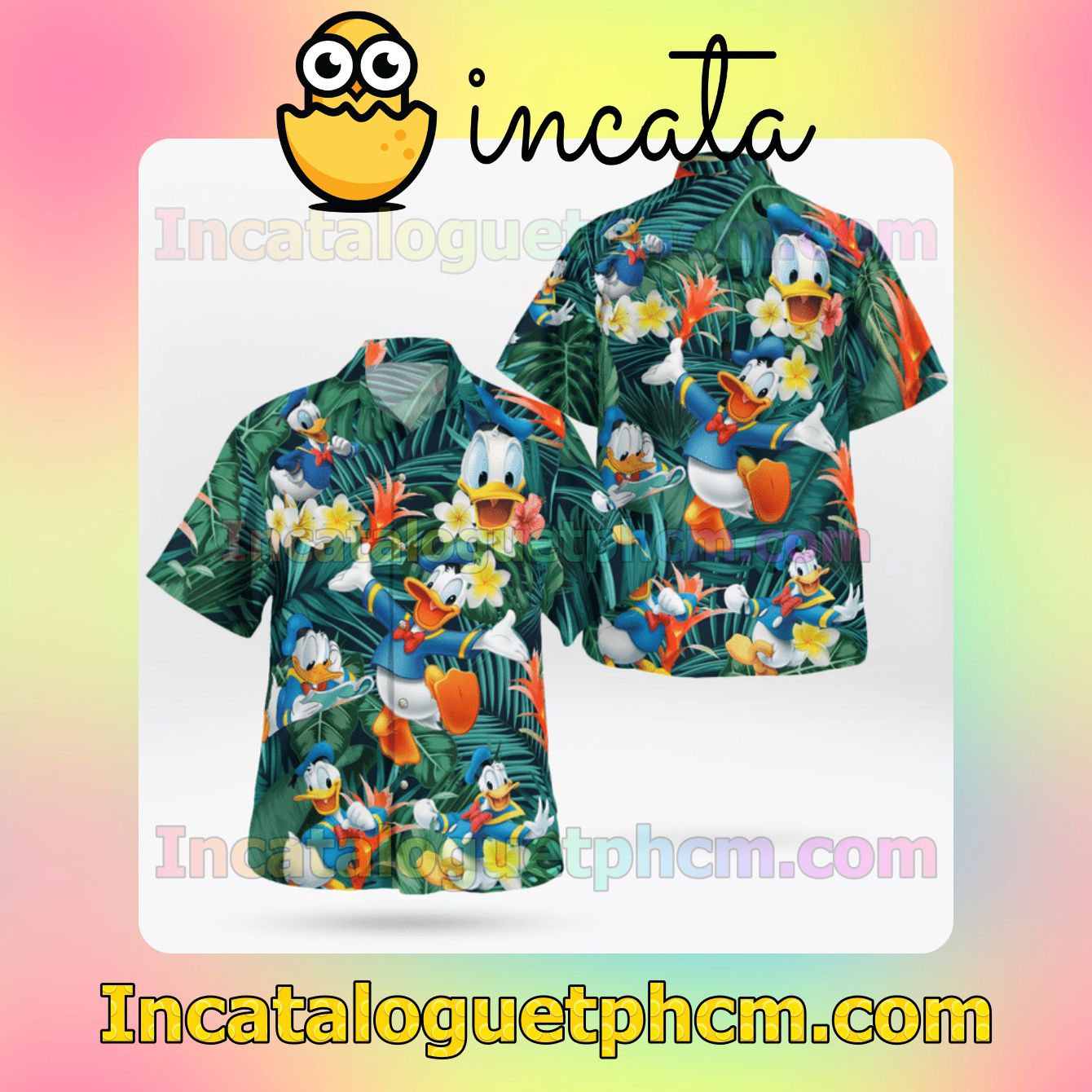 Donald Duck Plumeria Tropical Mens Short Sleeve Shirts