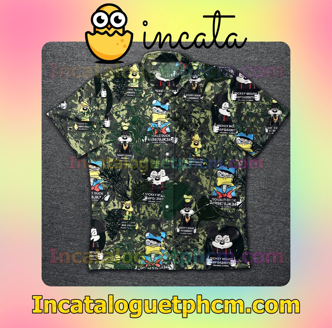 Donald Mickey And Goofy Holding Number Plate Camo Mens Short Sleeve Shirts