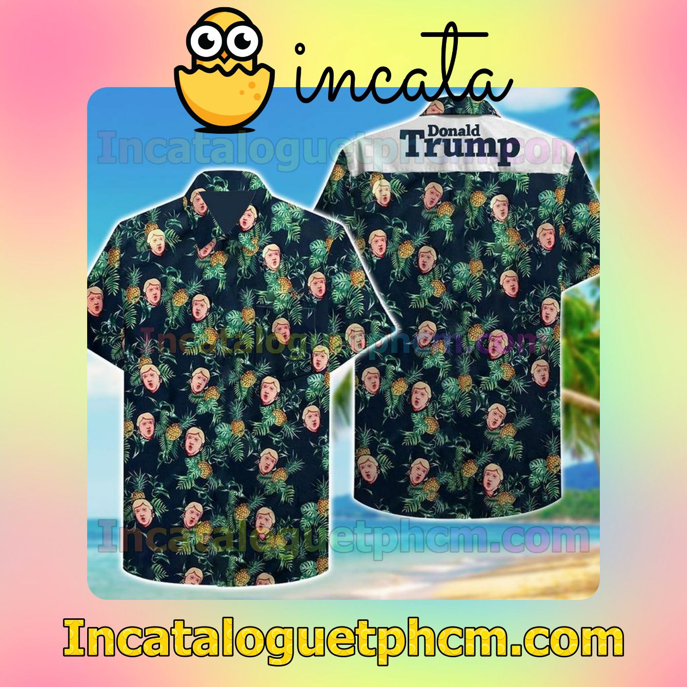 Donald Trump Pineapple Leaf Print Short Sleeve Shirt