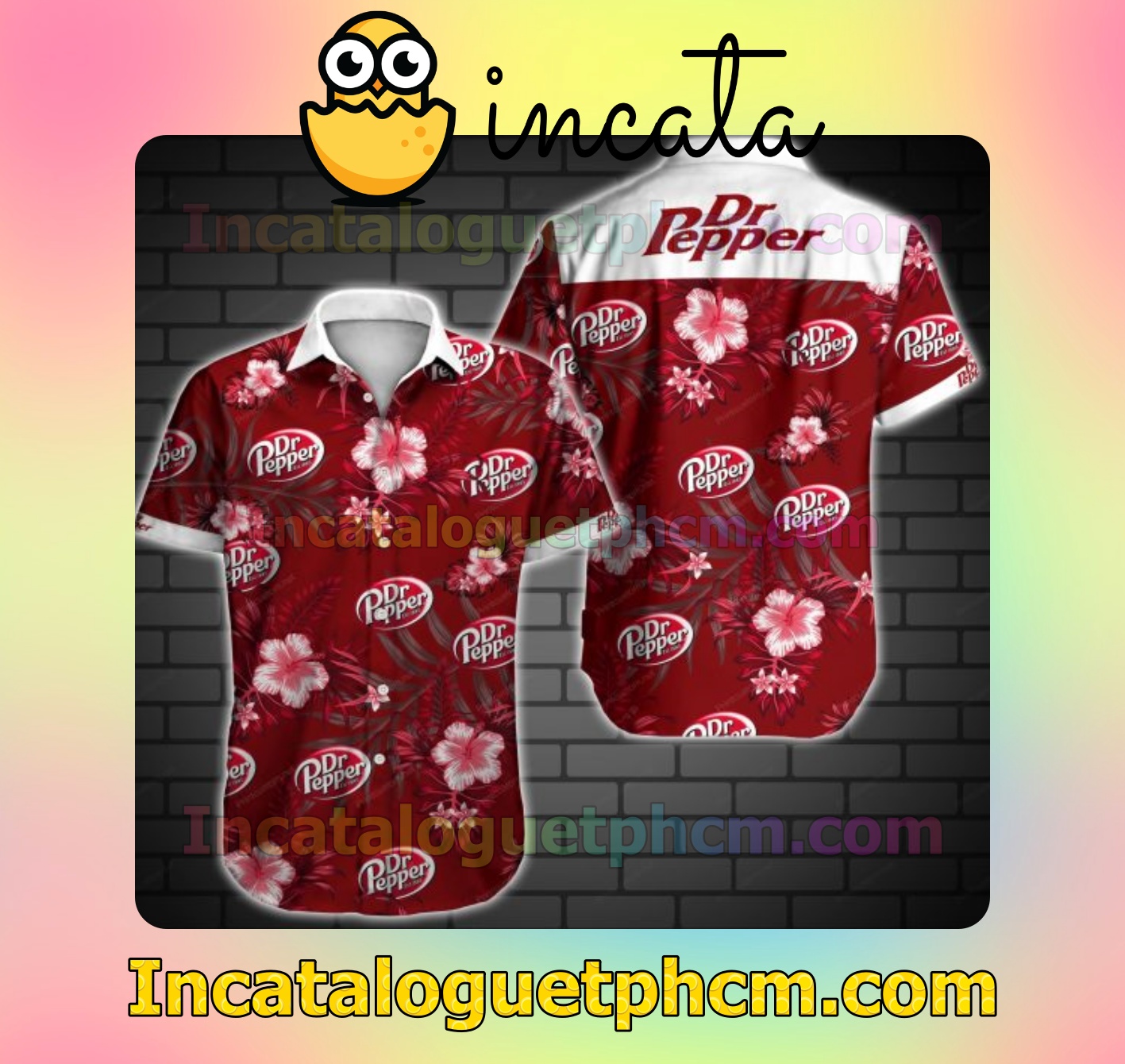Dr Pepper Tropical Floral Red Mens Short Sleeve Shirts