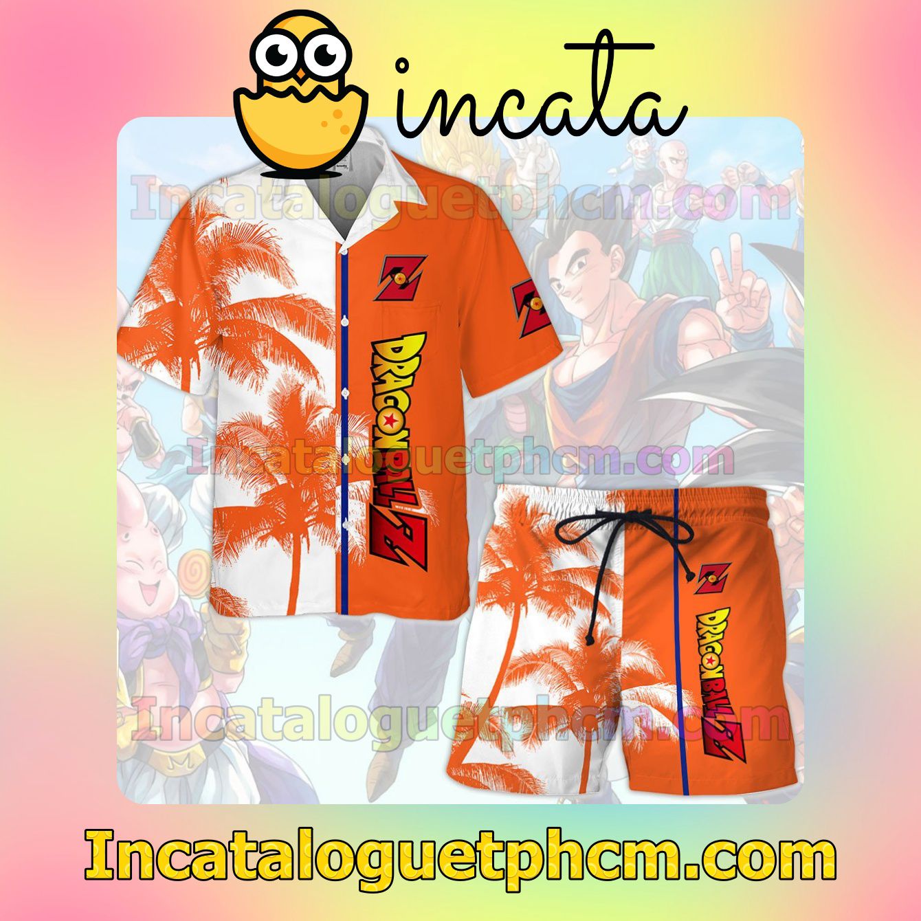Dragon Ball Z White Orange Button Shirt And Swim Trunk