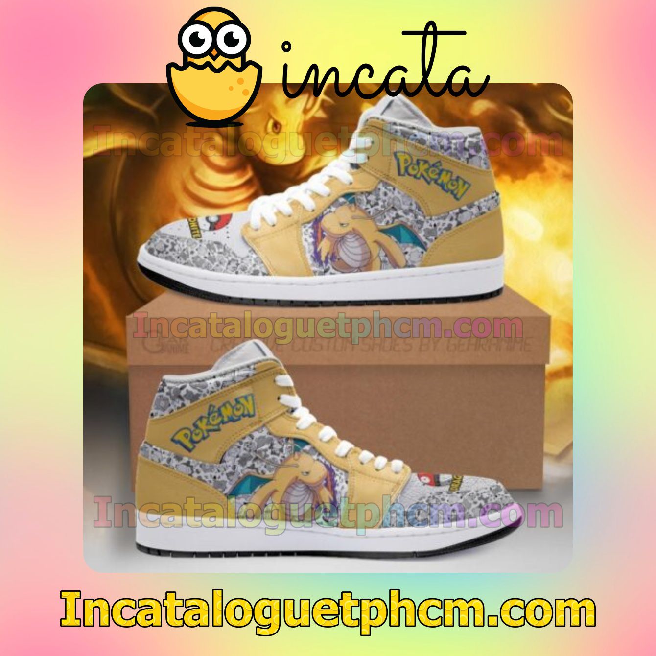Dragonite Pokemon Air Jordan 1 Inspired Shoes