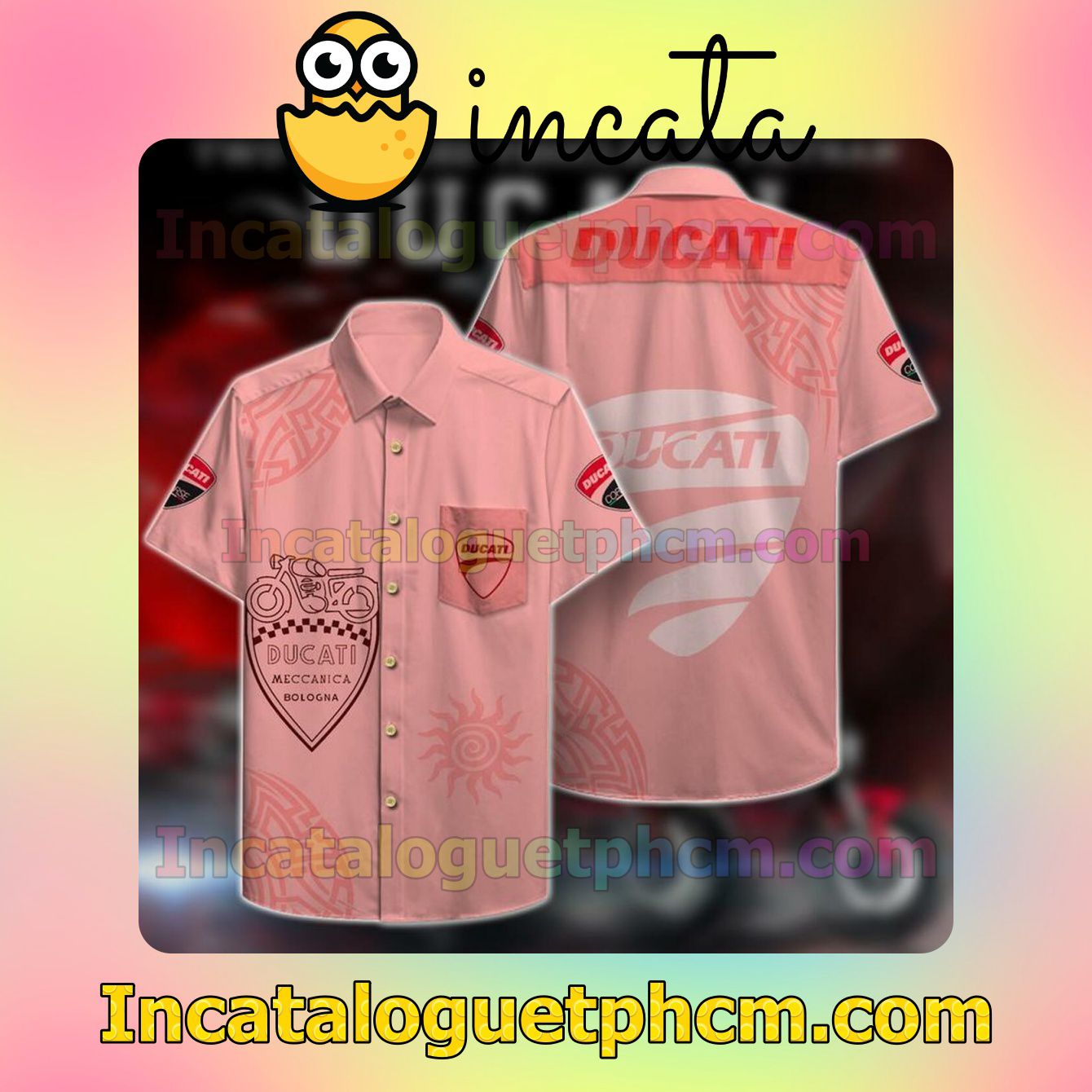 Ducati Meccanica Bologna Logo Pink Short Sleeve Shirt