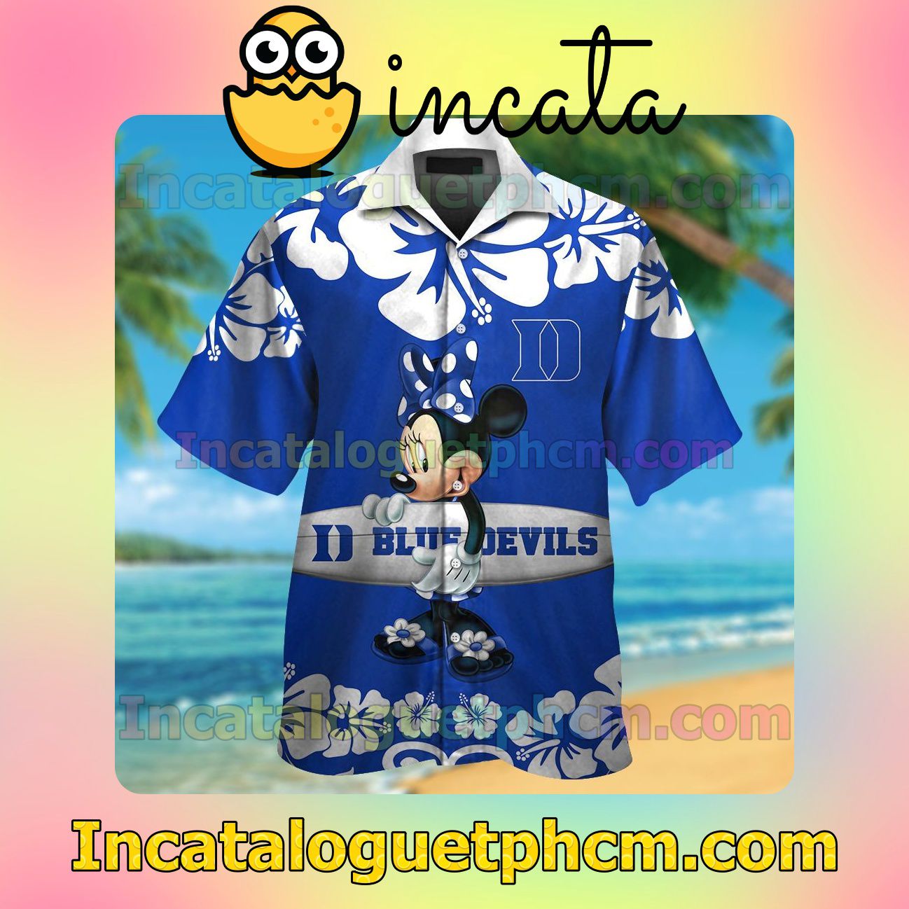 Duke Blue Devils & Minnie Mouse Beach Vacation Shirt, Swim Shorts