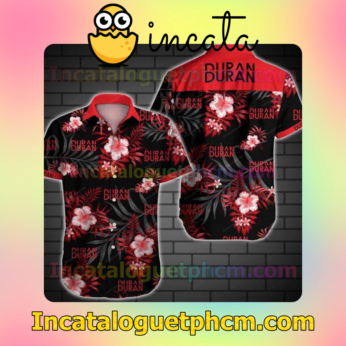 Duran Duran Red Tropical Floral Black Mens Short Sleeve Shirts