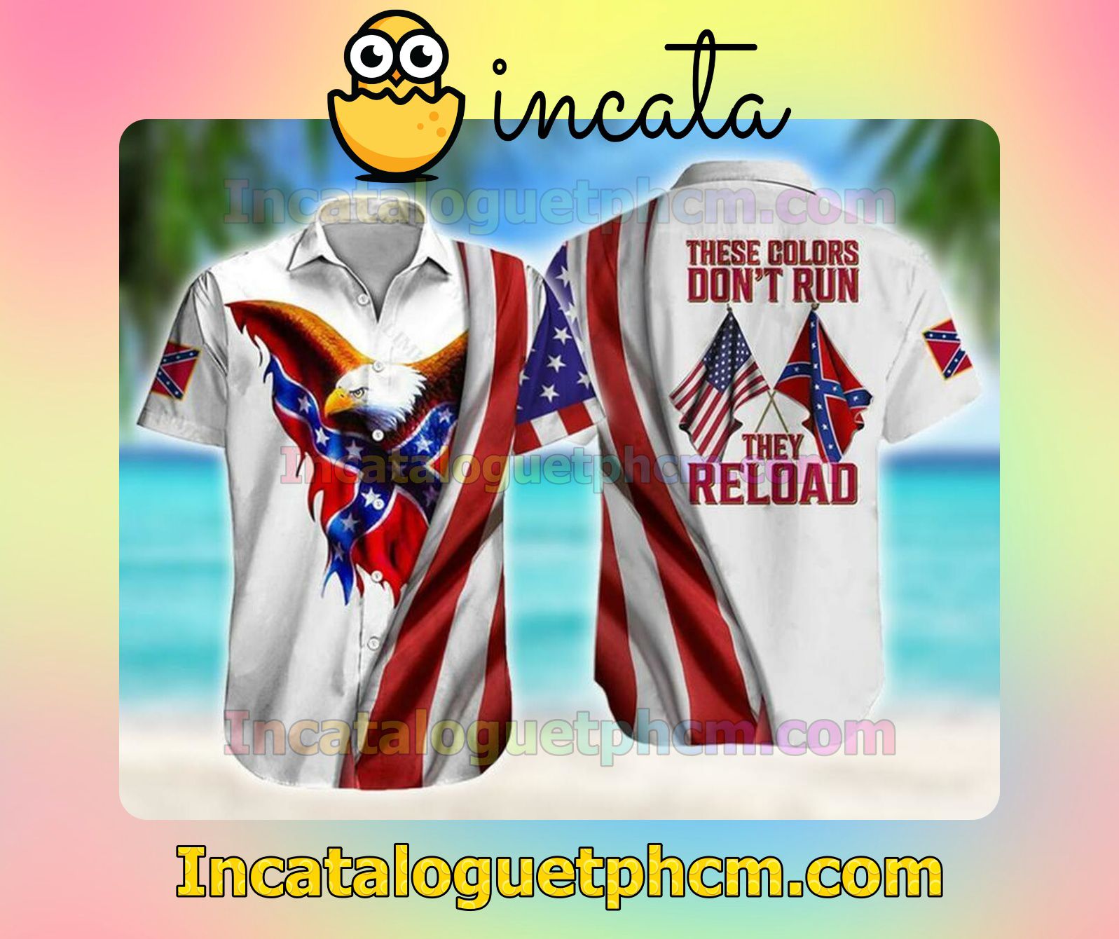 Eagle These Colors Don't Run They Reload American And Confederate Flag Southern Pride Short Sleeve Shirt