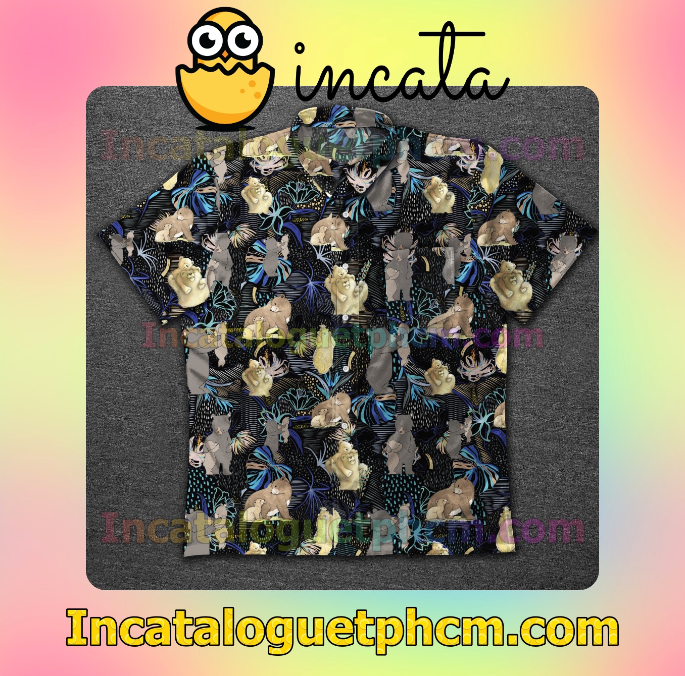 Family Bear Colorful Stylish Seamless Mens Short Sleeve Shirts
