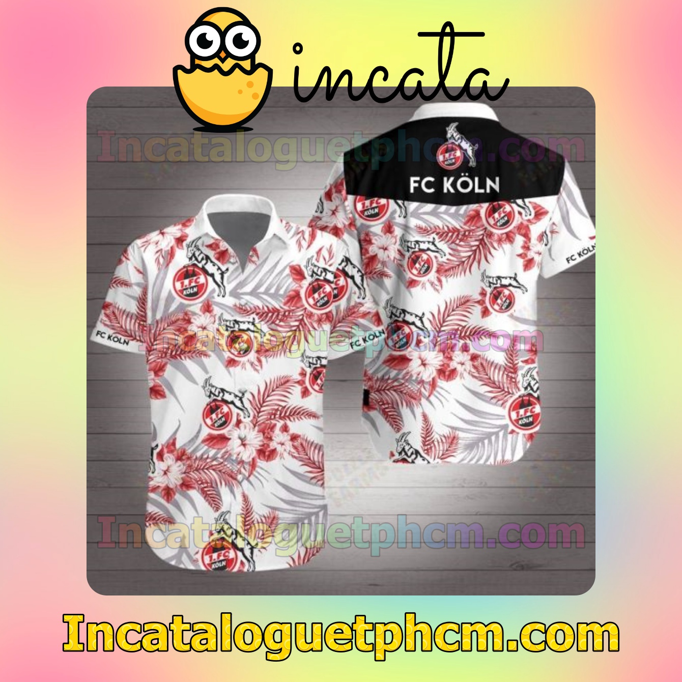 Fc Koln Red Tropical Floral White Mens Short Sleeve Shirts