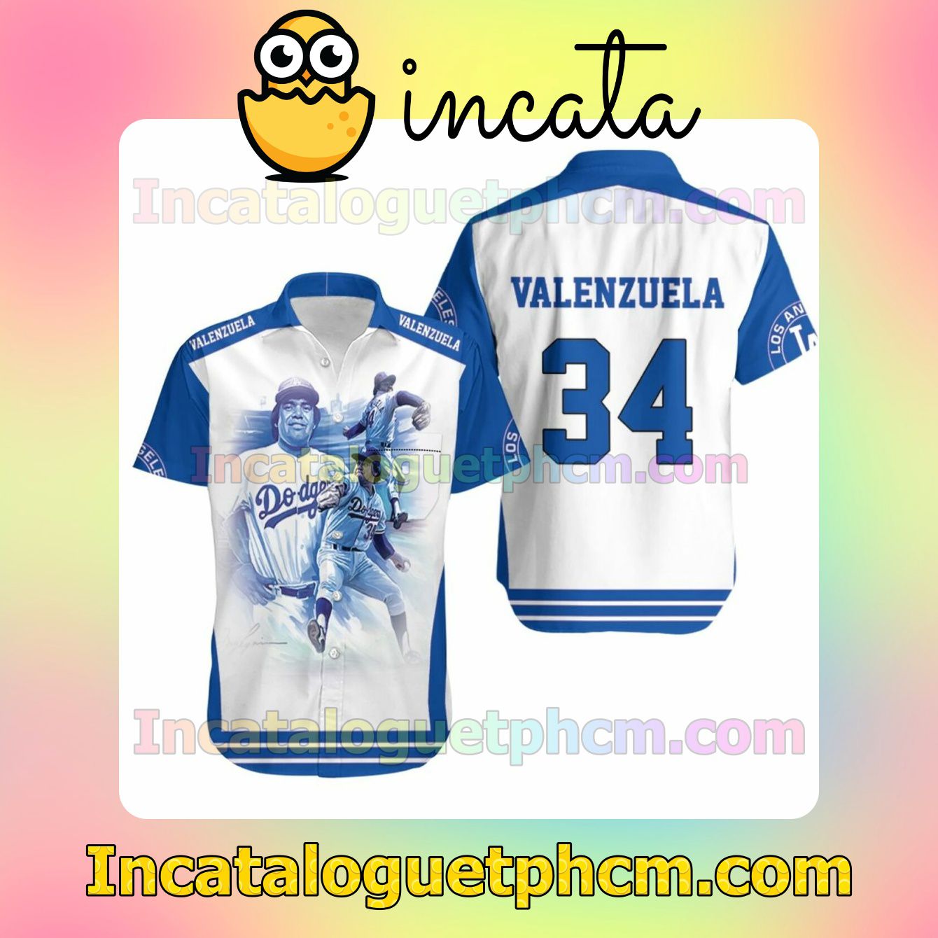 Fernando Valenzuela 34 La Dodgers Custom Short Sleeve Shirt