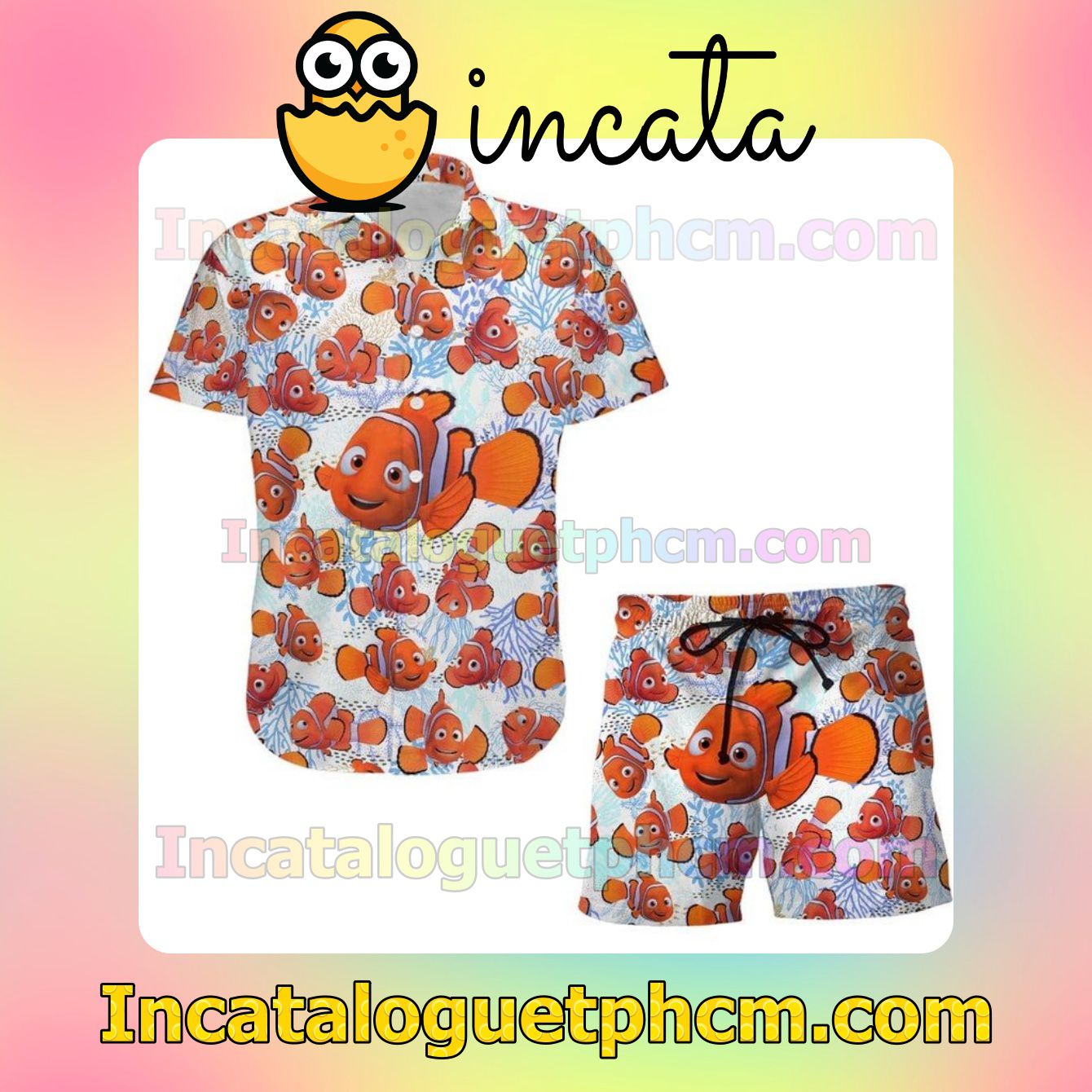 Winnie The Pooh Head Hibicus Disney Cartoon Graphics White Button Shirt And Swim Trunk