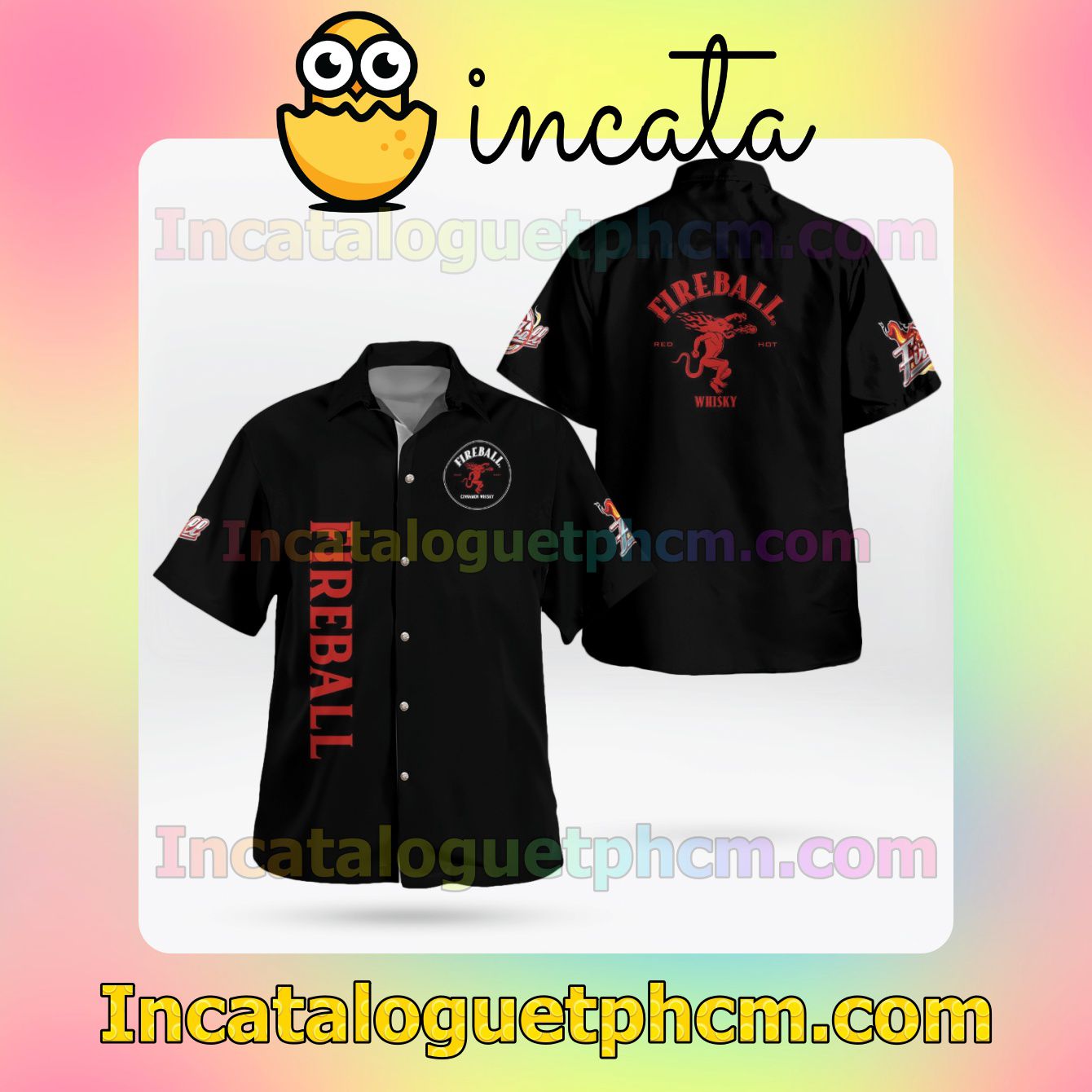 Fireball Black Button Shirt And Swim Trunk