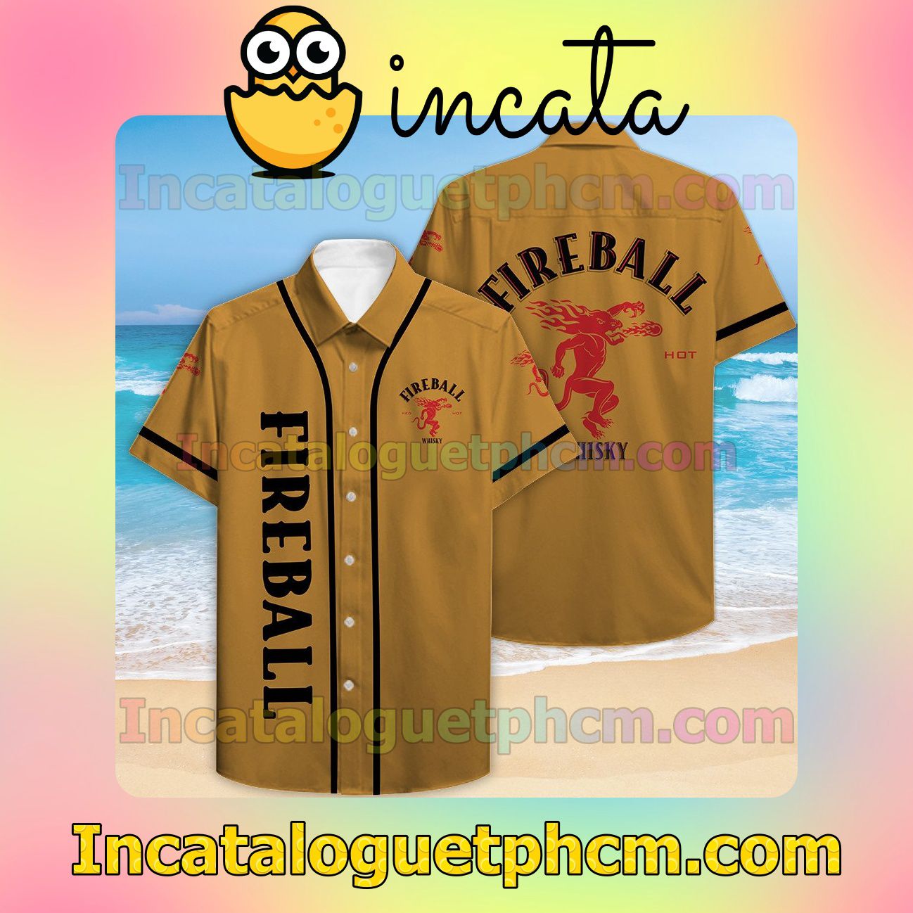 Fireball Yellow Button Shirt And Swim Trunk