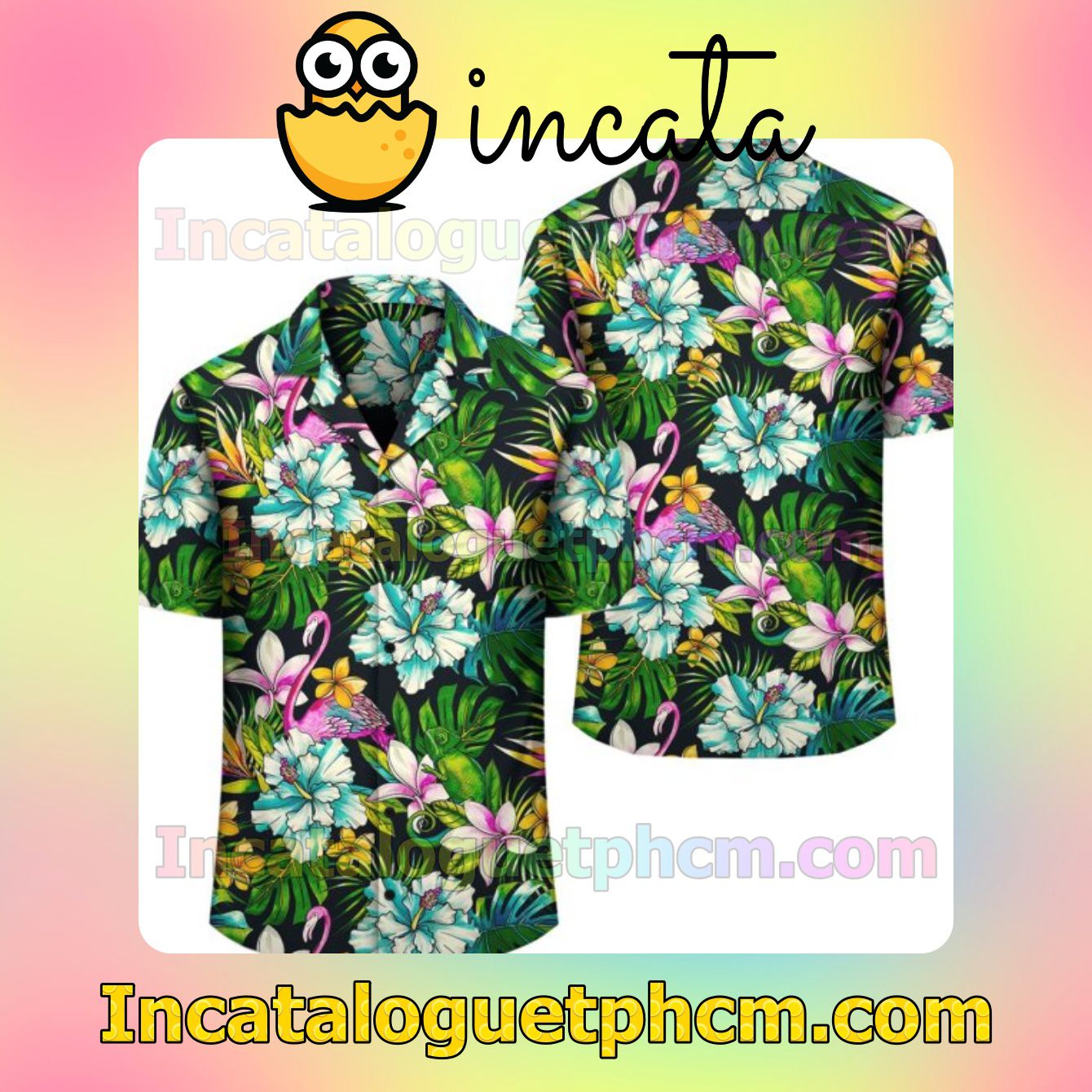 Flamingo And Tropical Flowers Men's Casual Shirts
