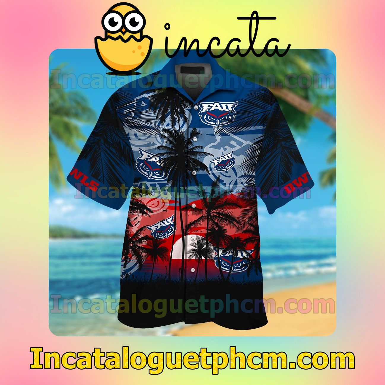 Florida Atlantic Owls Beach Vacation Shirt, Swim Shorts