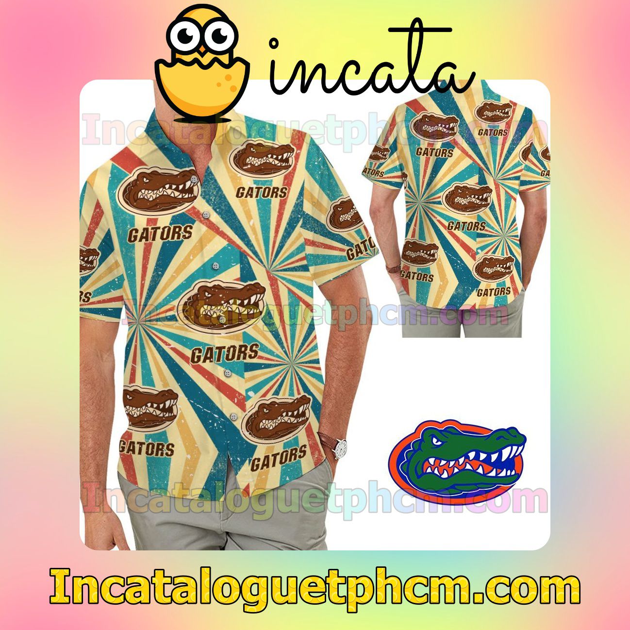Florida Gators Retro Vintage Style Beach Vacation Shirt, Swim Shorts