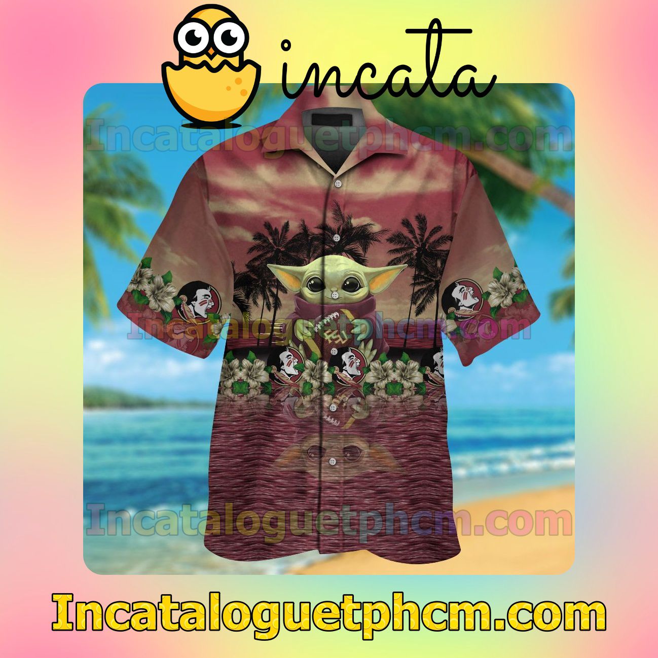 Florida State Seminoles & Baby Yoda Beach Vacation Shirt, Swim Shorts