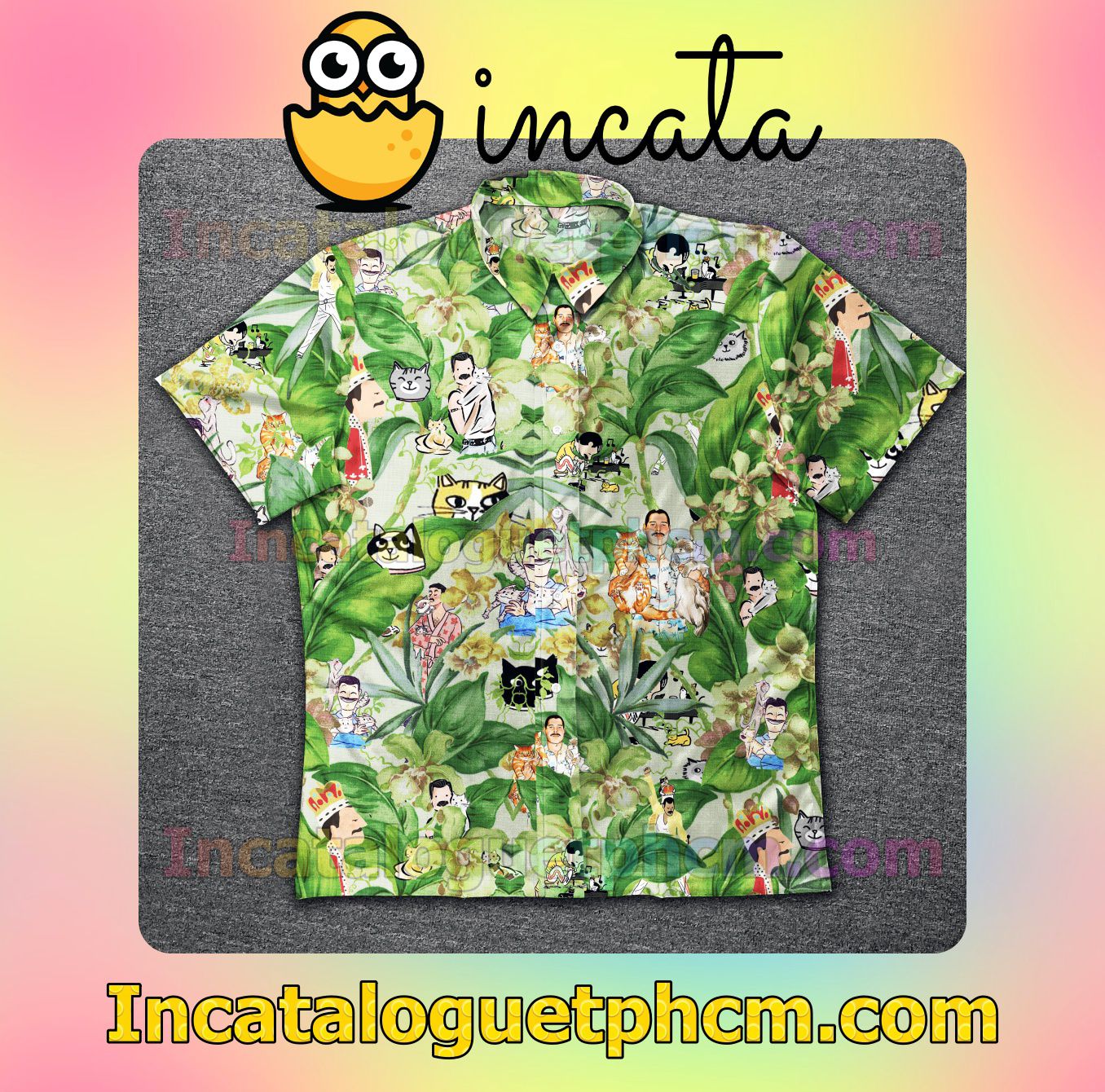 Freddie Mercury With Cats Orchid Flower Mens Short Sleeve Shirt