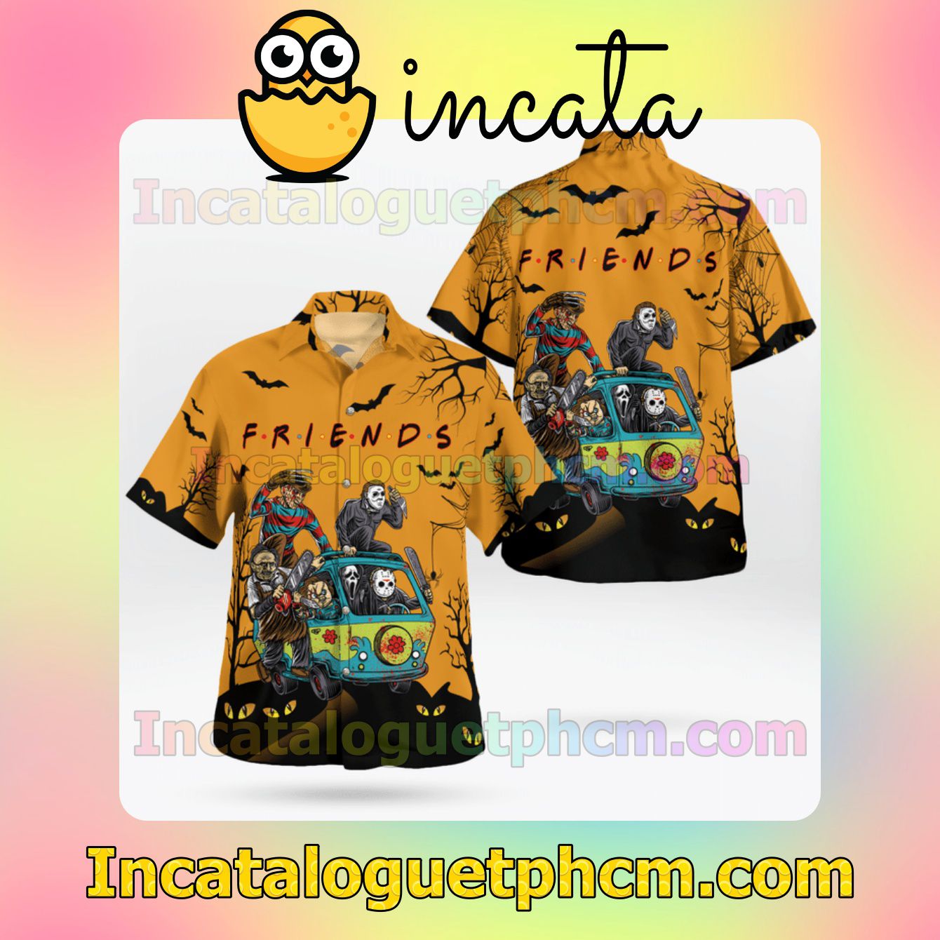 Friends Horror Characters On Hippie Bus Halloween Mens Short Sleeve Shirts
