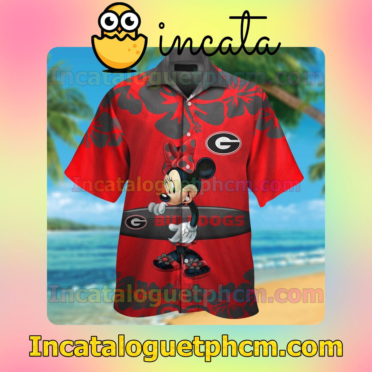 Georgia Bulldogs & Minnie Mouse Beach Vacation Shirt, Swim Shorts