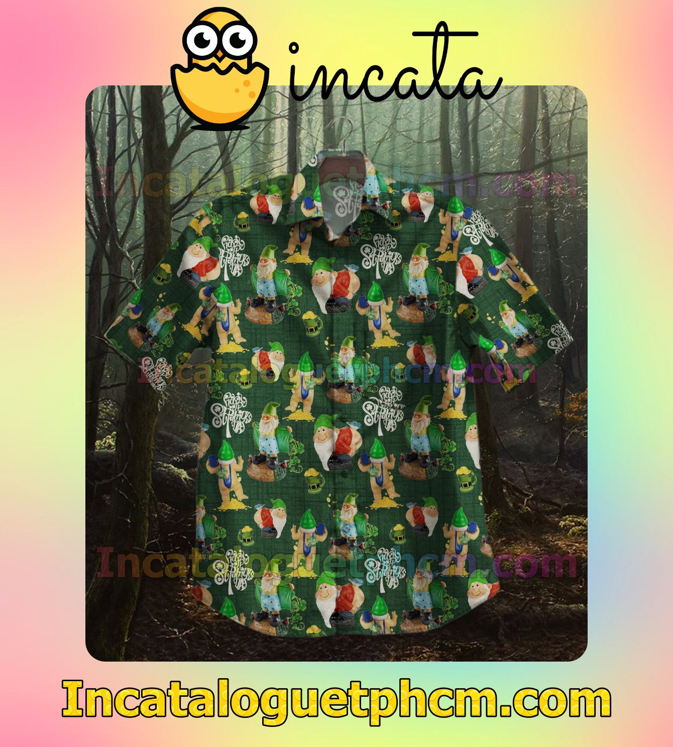 Gnome Embroidery Happy St Patrick's Day Mens Short Sleeve Shirt