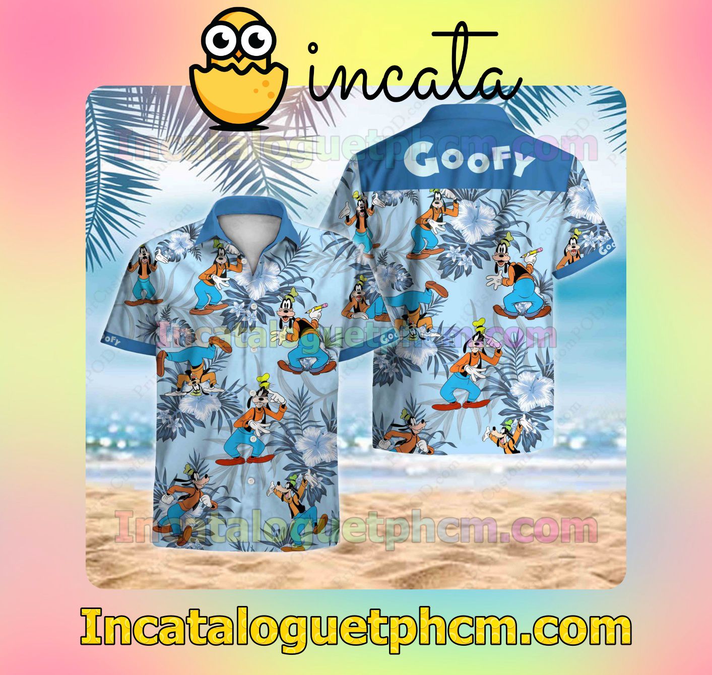 Goofy Tropical Floral Blue Men's Casual Shirts