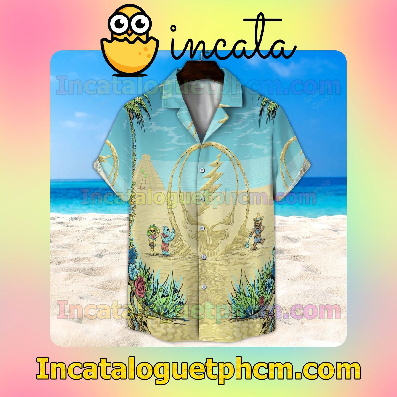 Grateful Dead Beach Button Shirt And Swim Trunk