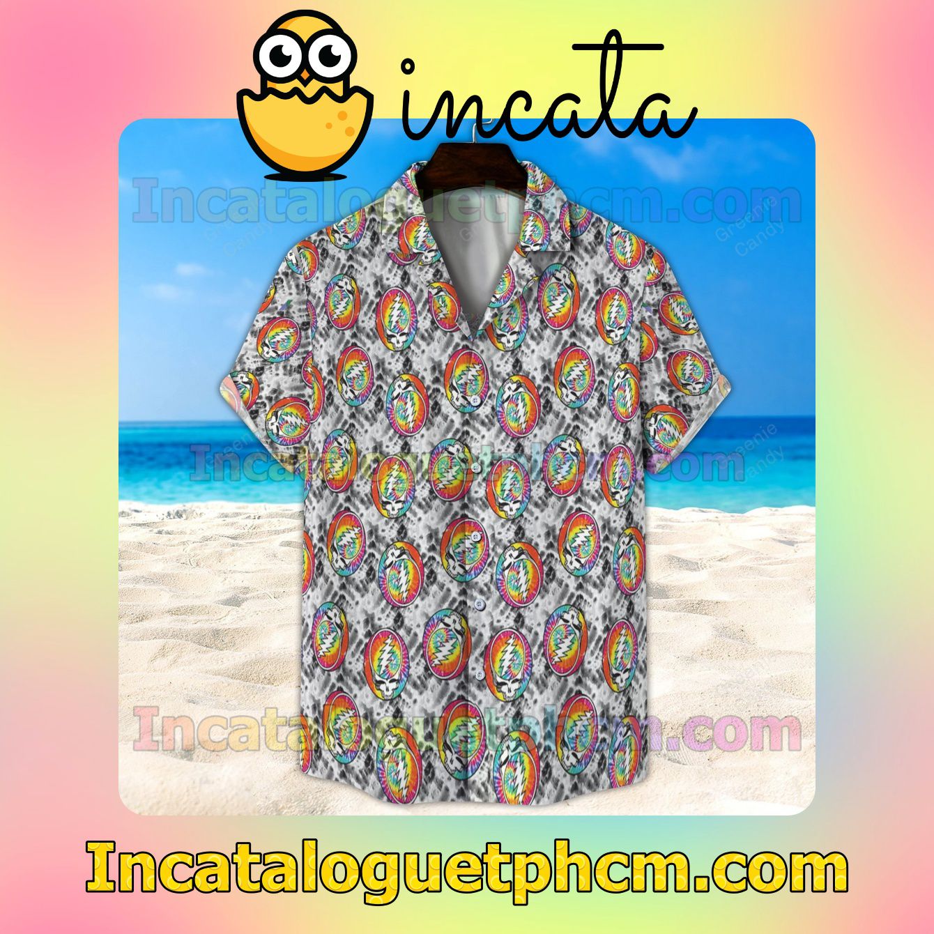 Grateful Dead Seamless Pattern Unisex Button Shirt And Swim Trunk
