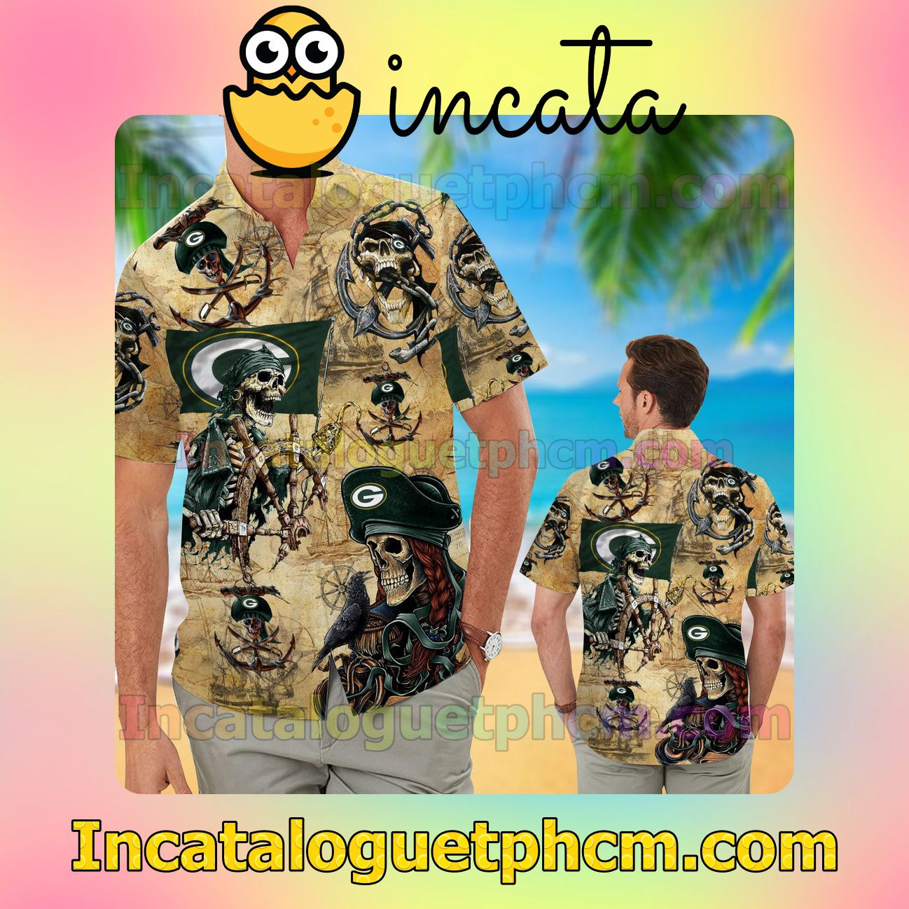 Green Bay Packers Pirates Beach Vacation Shirt, Swim Shorts