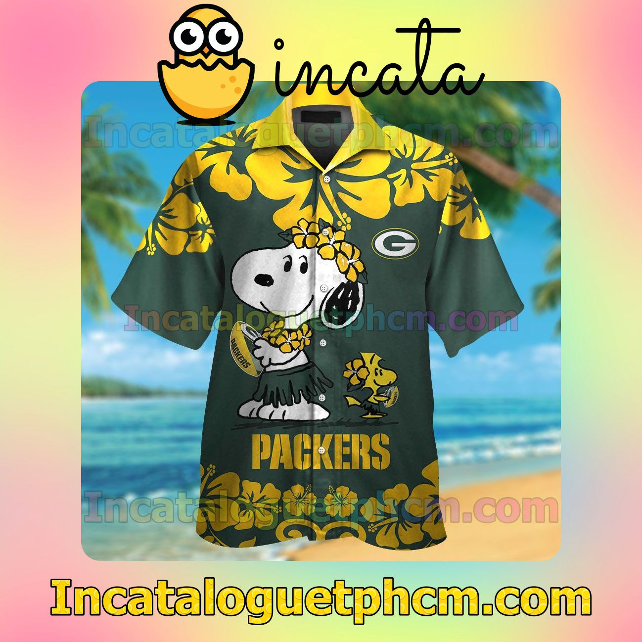 Green Bay Packers & Snoopy Beach Vacation Shirt, Swim Shorts