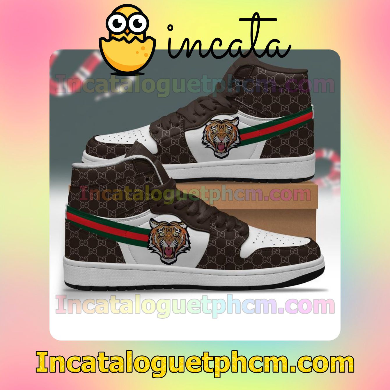 Gucci Tiger Red Green Stripe Brown Air Jordan 1 Inspired Shoes