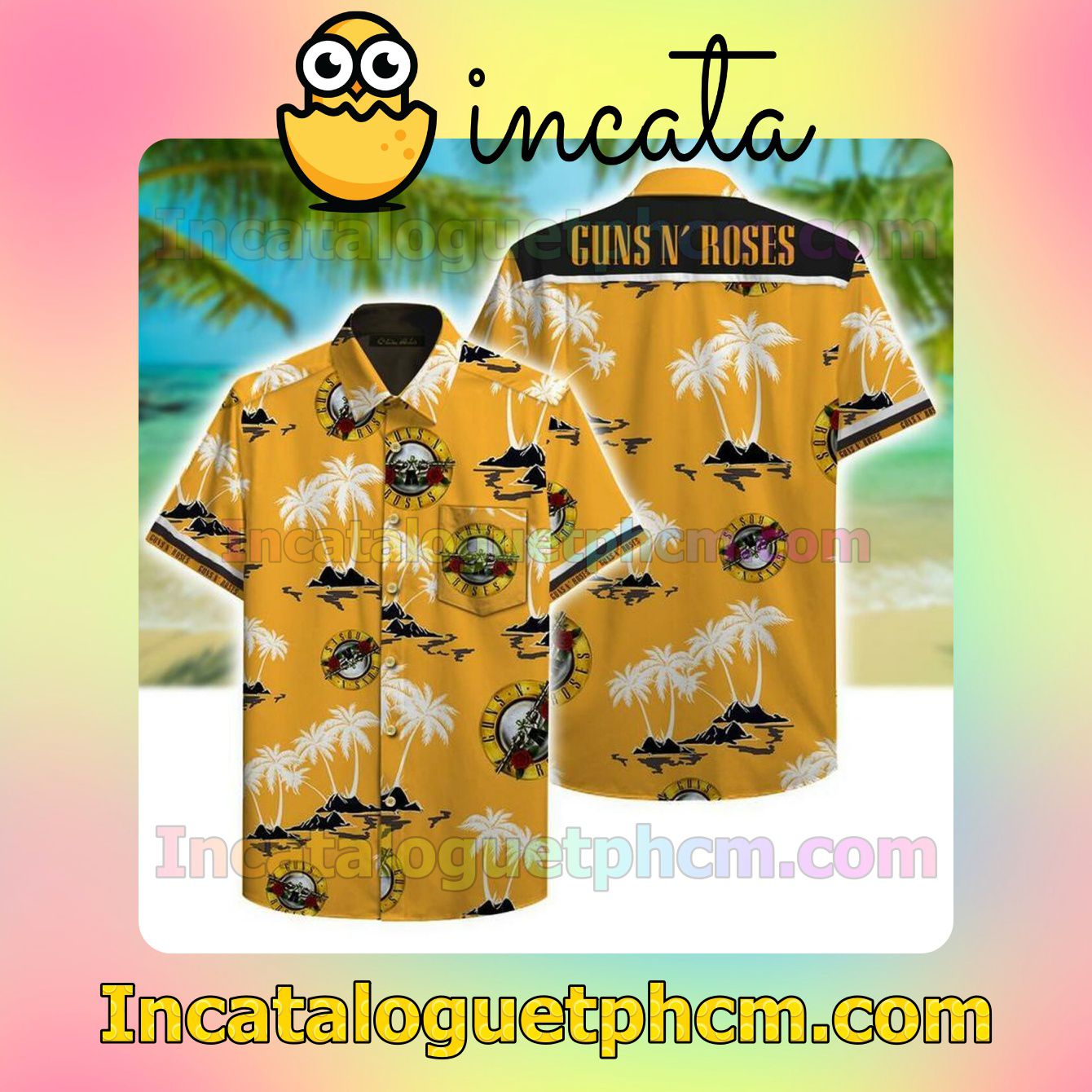 Guns N' Roses Palm Tree Yellow Custom Short Sleeve Shirt