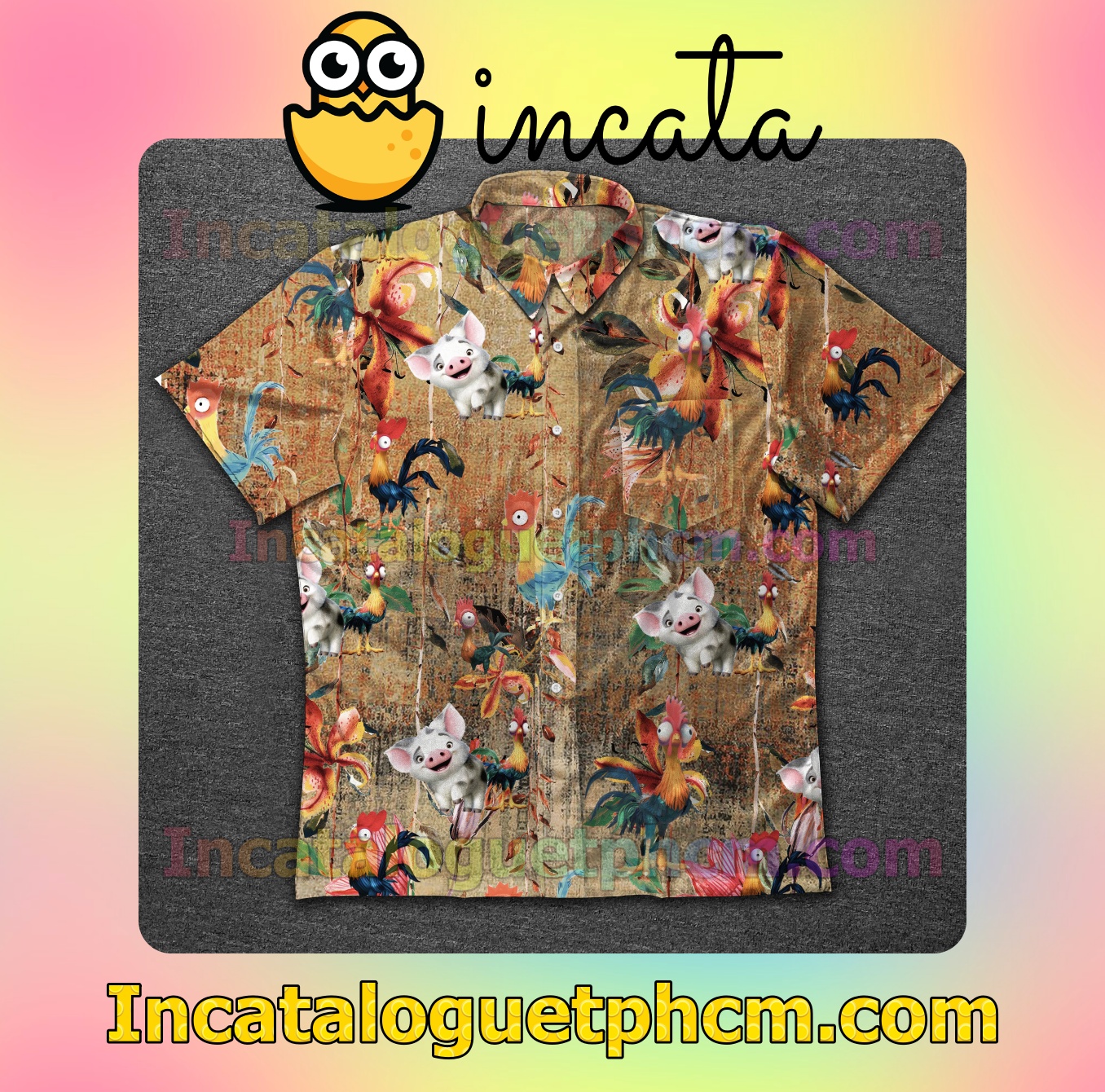 Hei Hei The Rooster Chicken And Pig Mens Short Sleeve Shirts