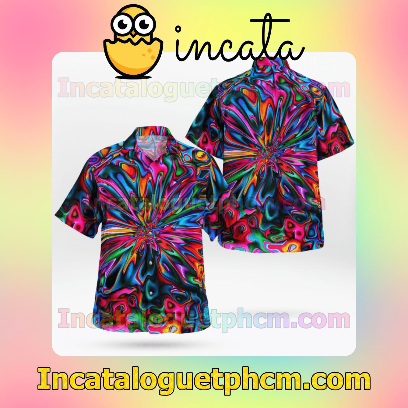 Hippie Colorful Kaleidoscope Mens Short Sleeve Shirts, Beach Shorts