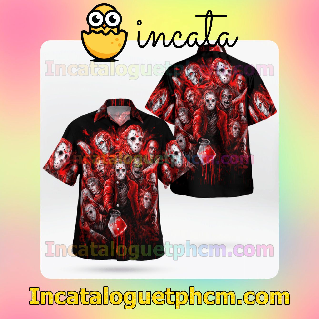 Horror Characters Halloween Red And Black Mens Short Sleeve Shirts