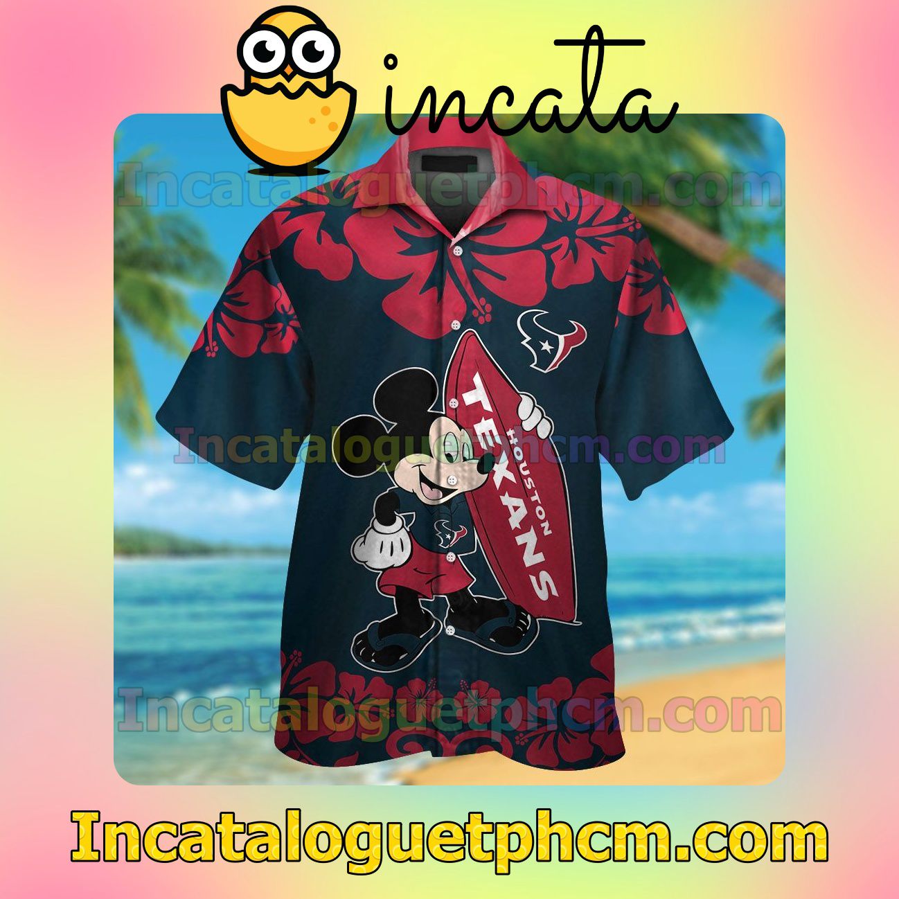 Houston Texans & Mickey Mouse Beach Vacation Shirt, Swim Shorts