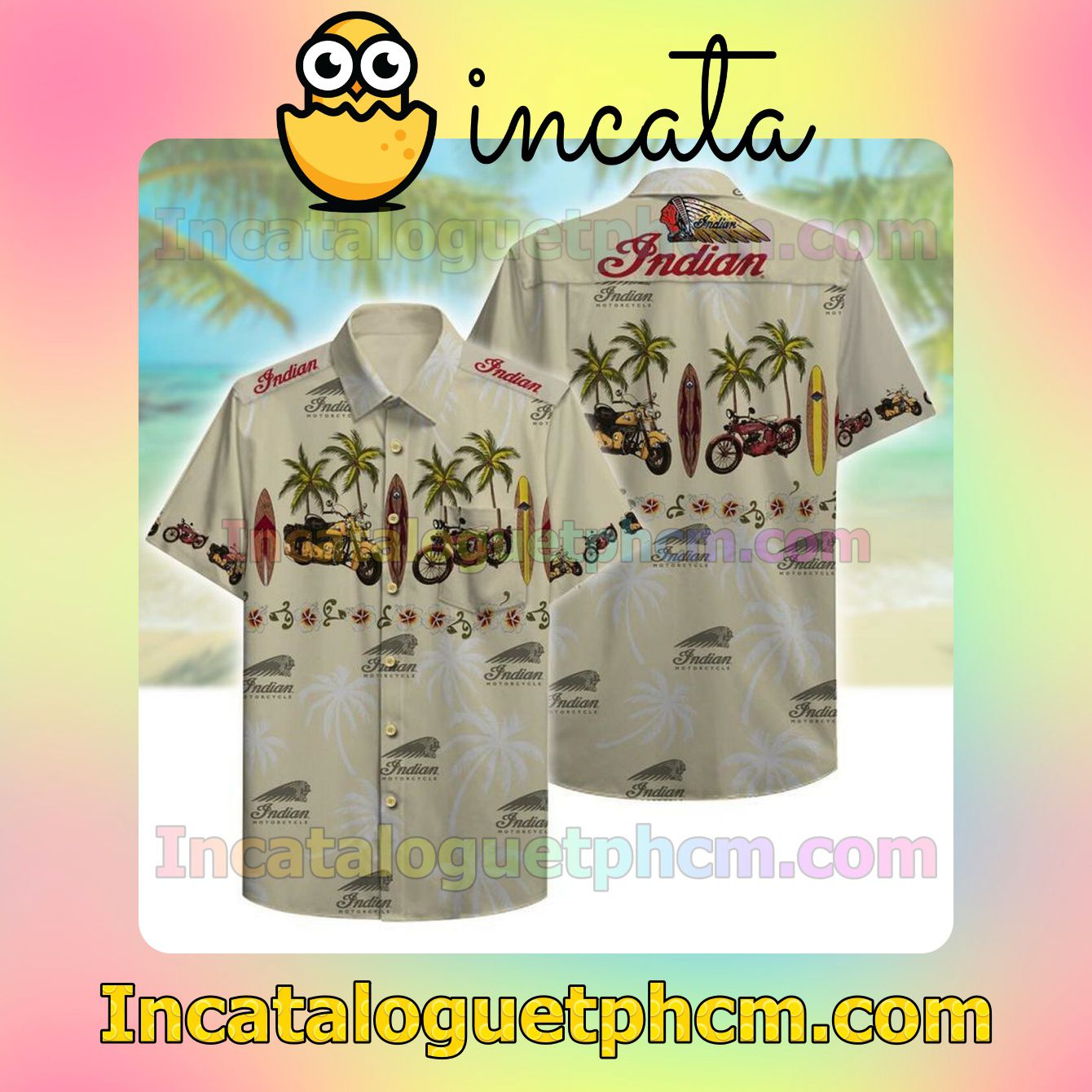 Indian Motorcycle Beach Pattern Short Sleeve Shirt