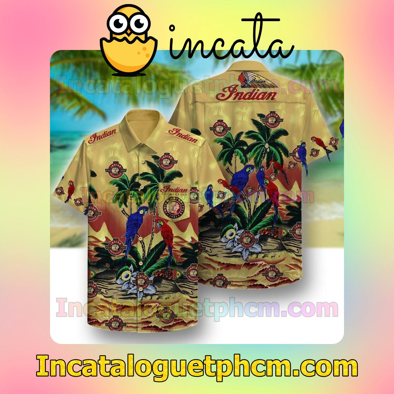 Indian Motorcycle Parrot Flowers Short Sleeve Shirt
