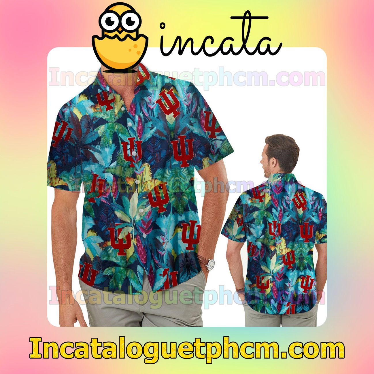 Indiana Hoosiers Floral Tropical Beach Vacation Shirt, Swim Shorts