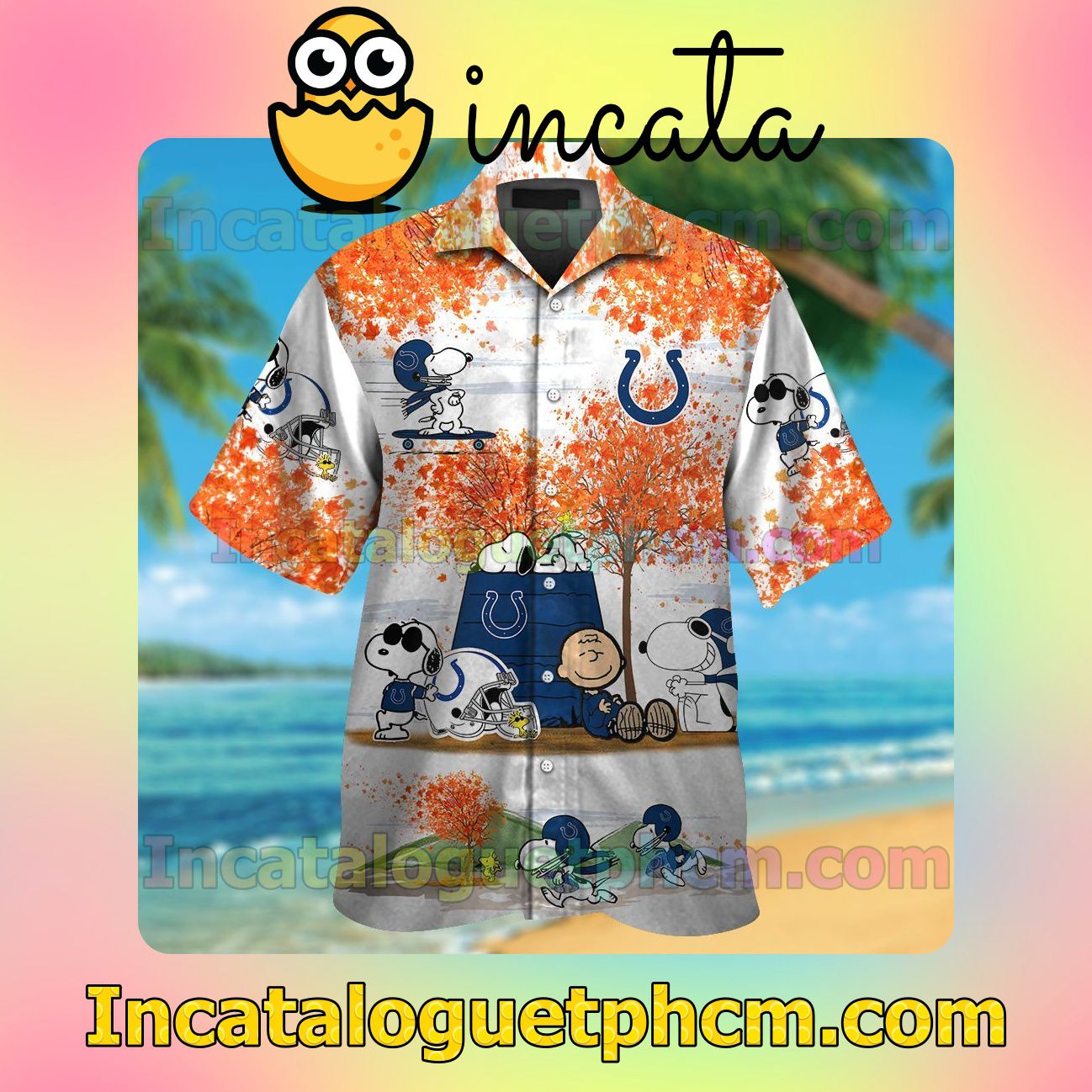 Indianapolis Colts Snoopy Autumn Beach Vacation Shirt, Swim Shorts
