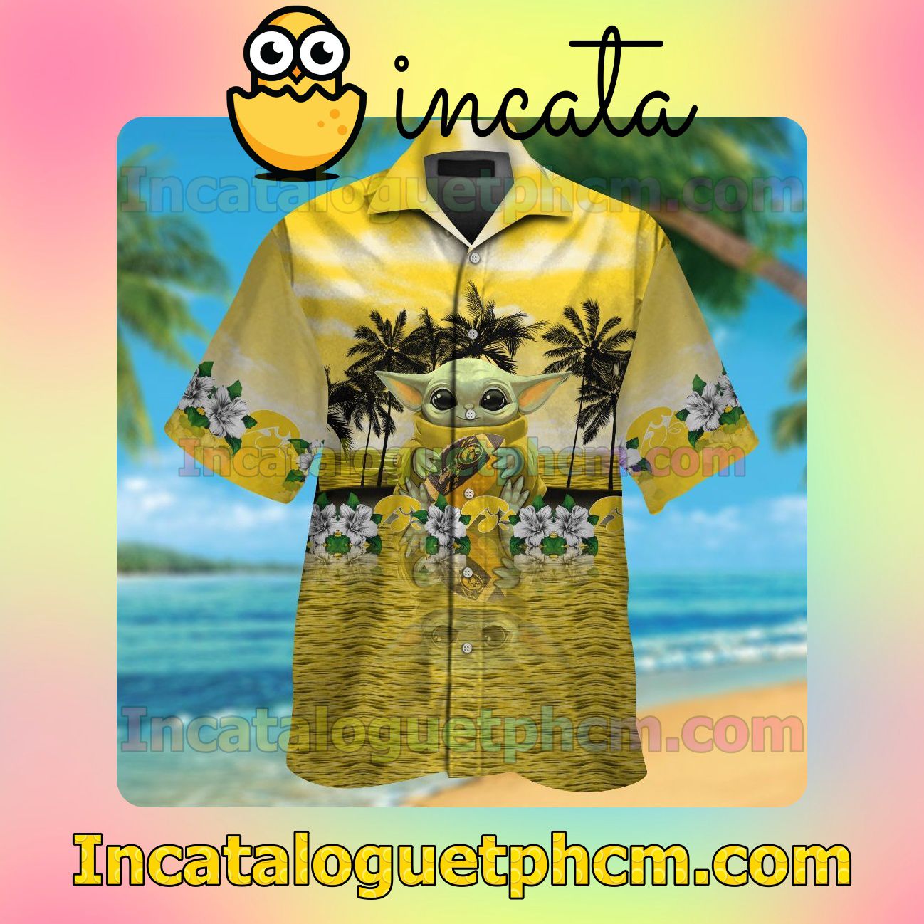 Iowa Hawkeyes & Baby Yoda Beach Vacation Shirt, Swim Shorts