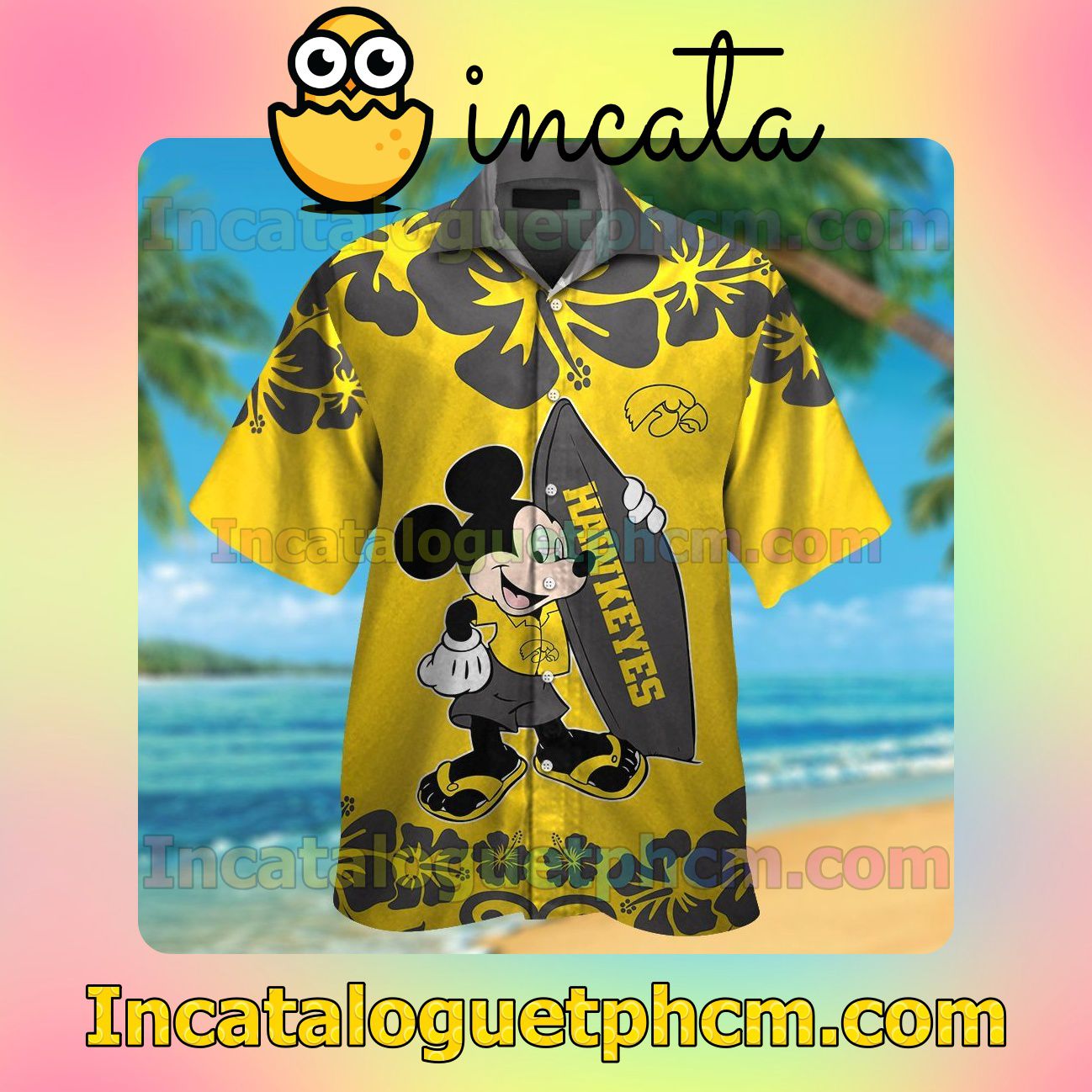 Iowa Hawkeyes & Mickey Mouse Beach Vacation Shirt, Swim Shorts