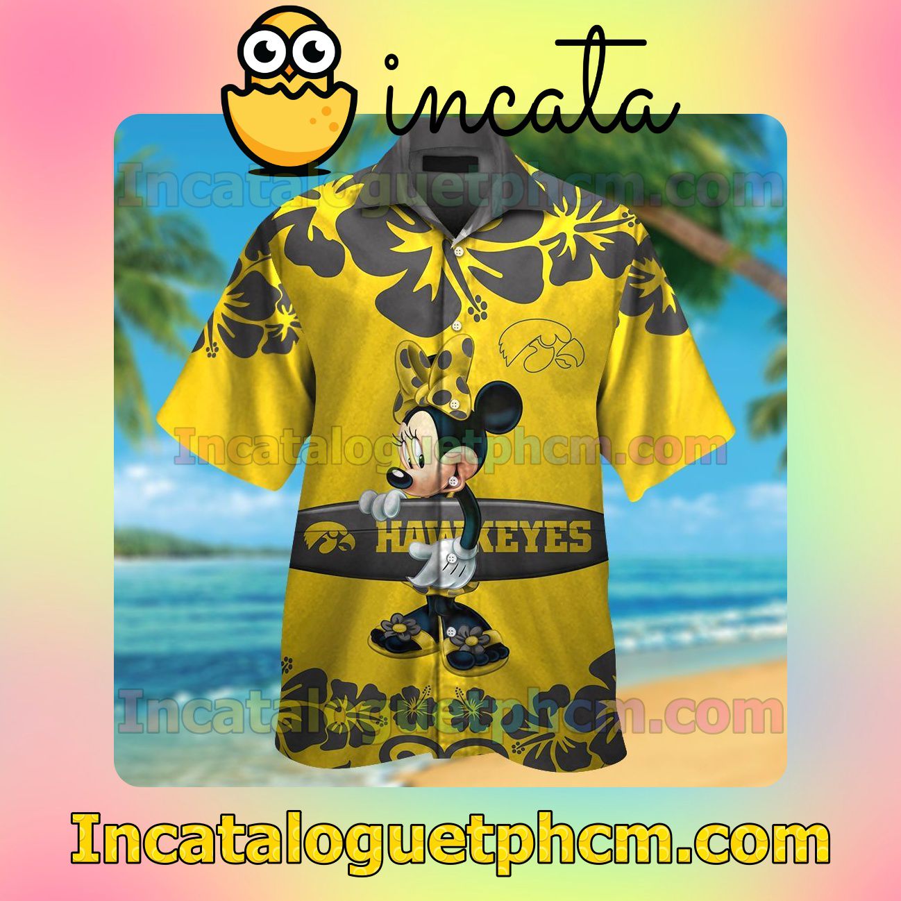 Iowa Hawkeyes & Minnie Mouse Beach Vacation Shirt, Swim Shorts