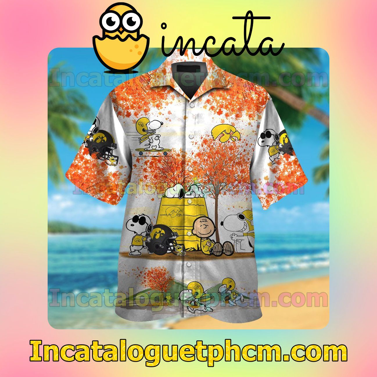 Iowa Hawkeyes Snoopy Autumn Beach Vacation Shirt, Swim Shorts
