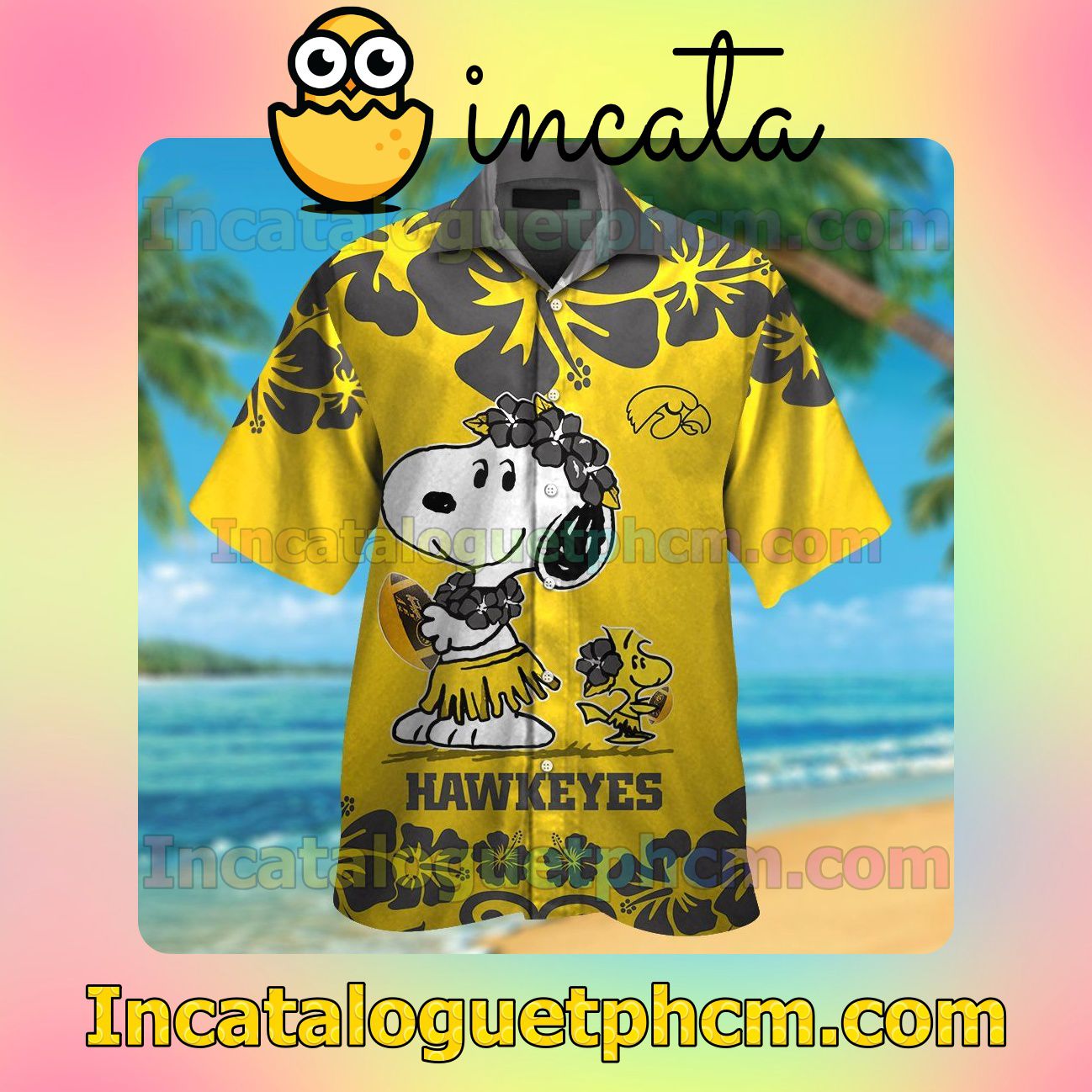 Iowa Hawkeyes & Snoopy Beach Vacation Shirt, Swim Shorts